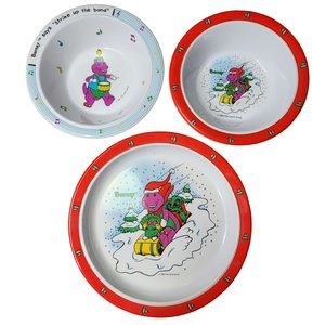 vintage 90s barney the dinosaur plate and bowl set of 3 nostalgia baby plates